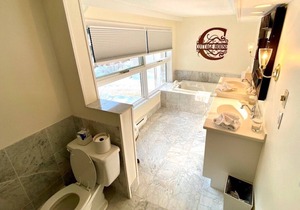Deluxe King Suite, Living Room w/sofa bed & fireplace